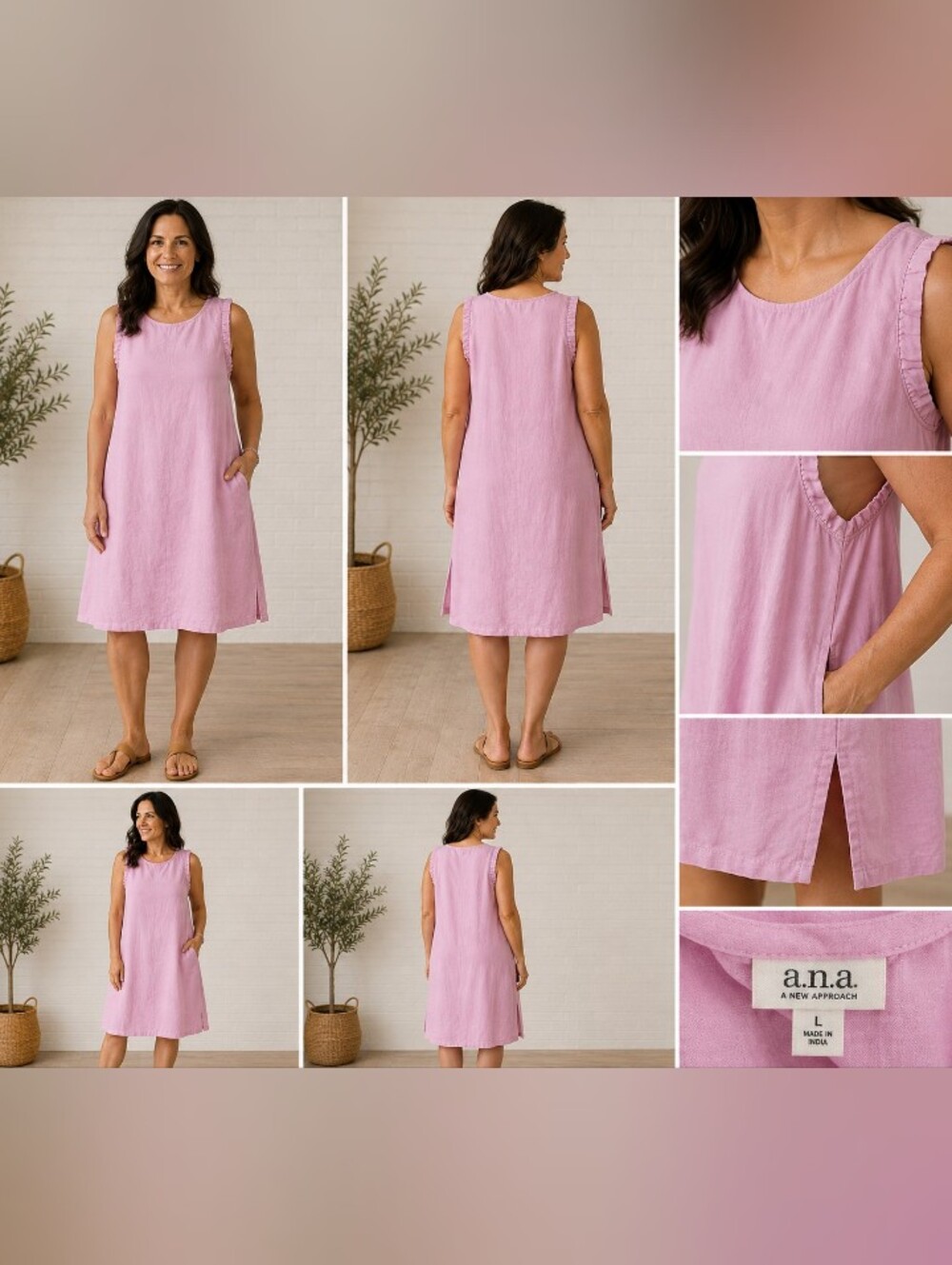 a.n.a new approach pink linen blend shift dress sleeveless size l